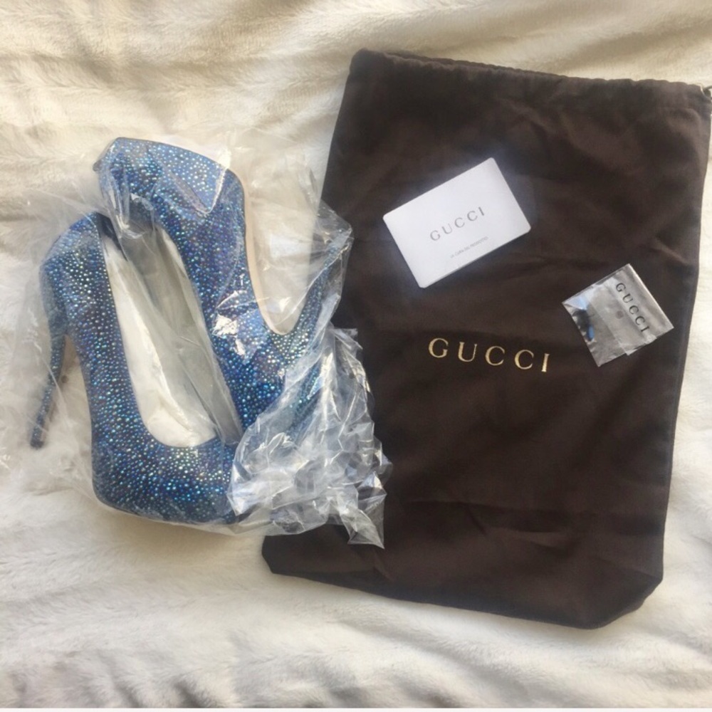 Gucci Blue Crystal Sofia Etoile Peep Toe Pumps - Picture 3 of 8